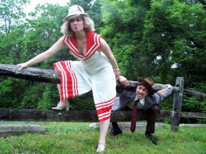 Real-life married couple, Megan Knowlton Balne and Thomas Balne, star in THE 39 STEPS, running at Haddonfield Plays and Players through June 22. (Photo credit: David Gold)