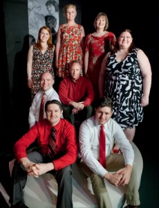 (Top row: )Allison Greet, Jamie Brandt Trommelen, Deb Topka; 2nd row: Kevin Robinson, Paul Hayward, Erin Anne Bohmaker; (Bottom row:) Jeremy Wheeler, Chris Mercury. (Photo credit: Brian Miller / Chorus Photography)