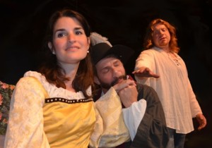 Stefania Revelli, Mark Henry & Jason Martin in a scene from DCP Theatre's CYRANO DE BERGERAC.