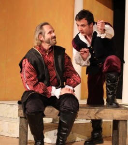 DeLarme Landes (Antonio), Brian Jason Kelly (Bassanio) in a scene from THE MERCHANT OF VENICE at Actors'NET of Bucks County.