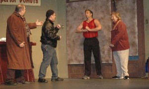 M. Tamin Yurcaba, Patrick Martin, Greg Pronko, T. J. DeLuca in a scene from SUPERIOR DONUTS. (Photo credit: Sara Stewart)