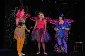 The fairy godmothers grow weary of standing sentry for 100 years. Actors from L to R are Paula Gonzalez of Newark, Delaware playing Fleta, Kaylie Olson of Garnet Valley, PA playing Celia, and Martha Smylie of West Chester, PA playing Leila.