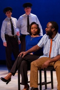 Dan Hodge, Tom Byrn, Aime Donna Kelly, and Akeem Davis in THE EXONERATED at Delaware Theatre Company. (Photo credit: Matt Urban) 