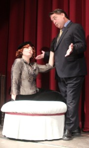 Maggie Saunders (Allison Gerrard) flirts with opera star, Tito Merelli (Robert Welch) in LEND ME A TENOR. (Photo credit: Emily Wirtanen)