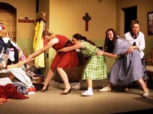 Maryalice Rubins-Topoleski, Allison Deratzian, Vicky Czarnik, and Virginia Barrie.  (Hand coming out of pile belongs to Alexa Gutter)